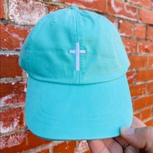 Sea Foam Turquoise Cross Embroidered Ball Cap, Hat